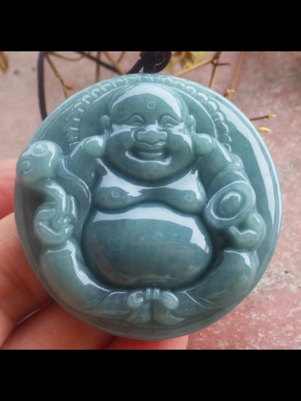 Certificate jadeite jade green laughing Buddha god pendant